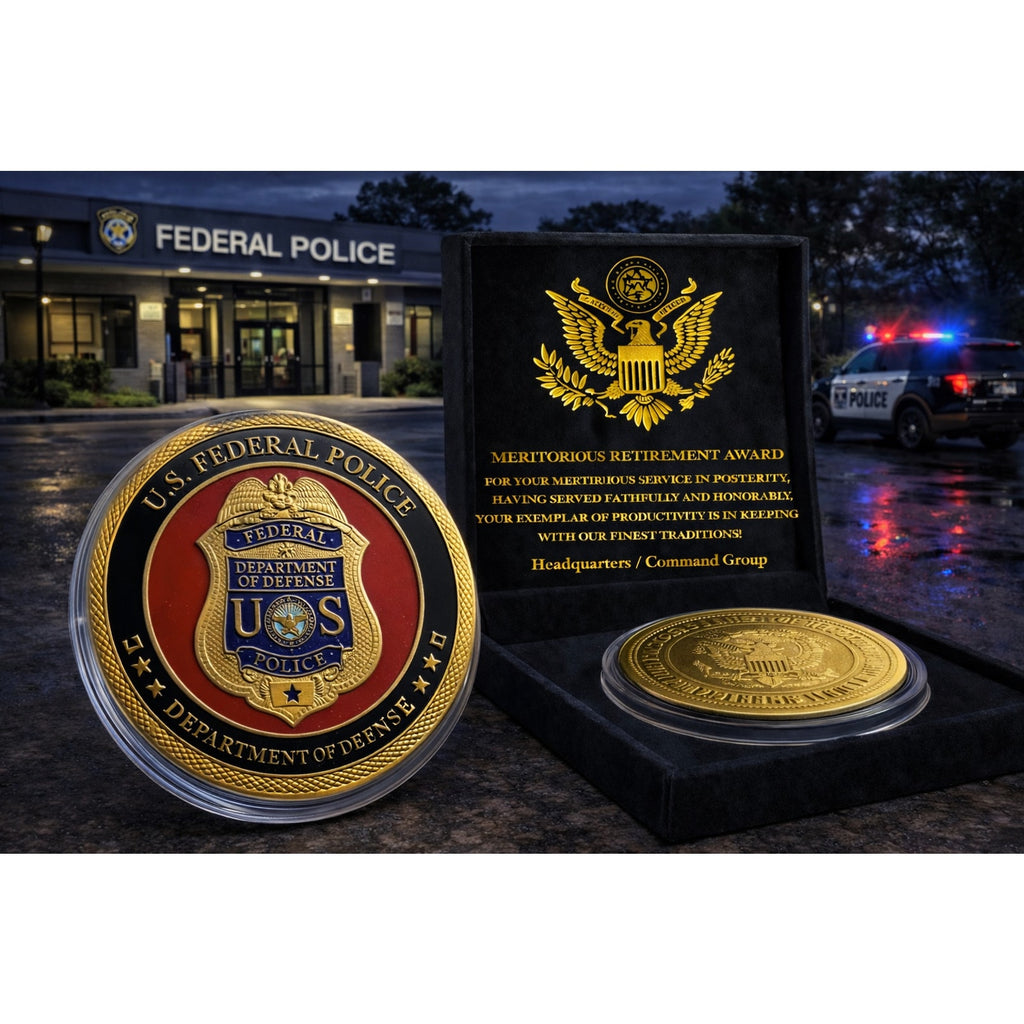 US FEDERAL DoD POLICE Office Department Challenge Coin w/ Retirement Award