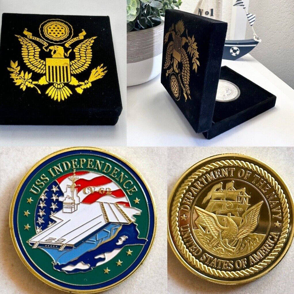 US NAVY USS INDEPENDENCE CV-62 Aircraft Carrier Coin With Velvet Case