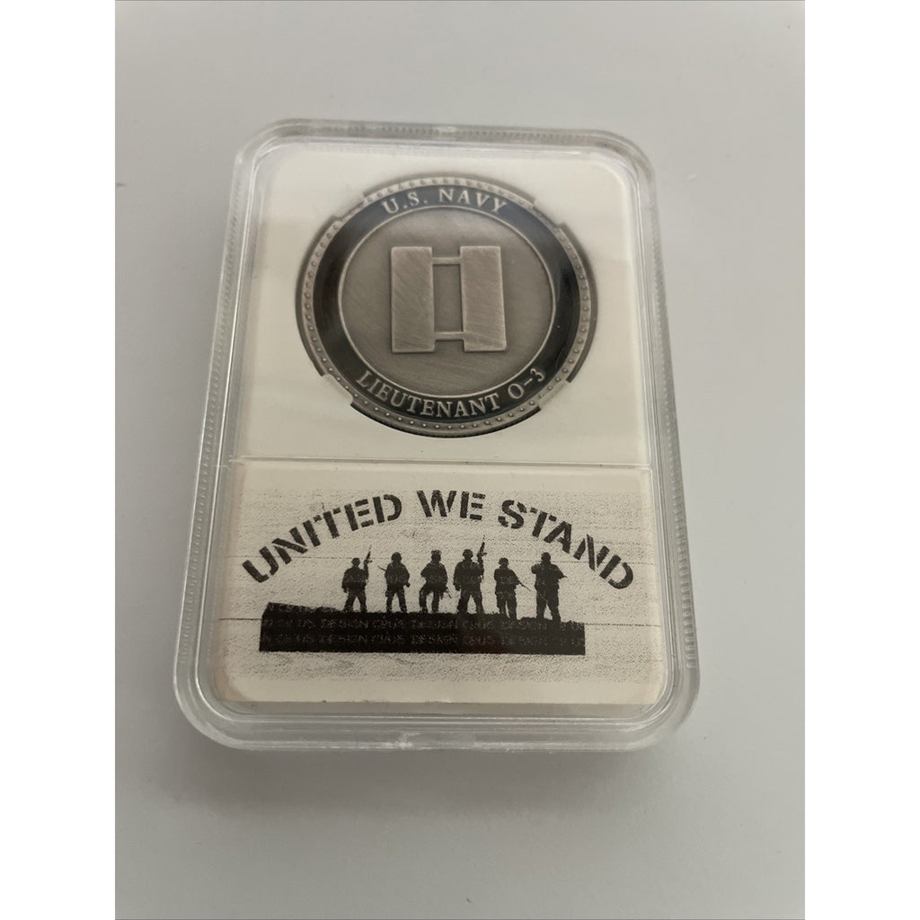 Us Navy Lieutenant 0-3 Coin w/ United We Stand Case