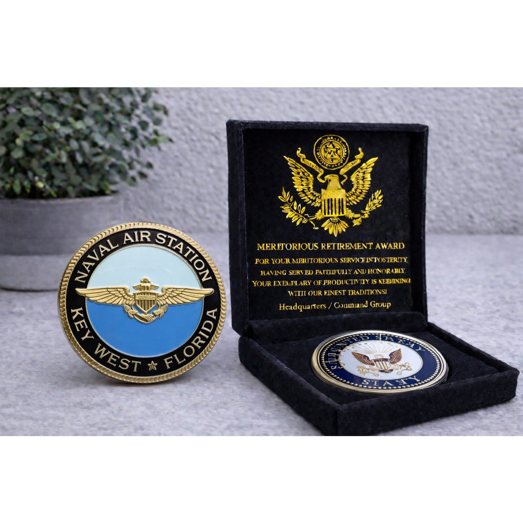 USN NAVY AVIATOR TOP GUN PILOT GOLD WINGS NAVAL AIR STATION w/ Retirement Award