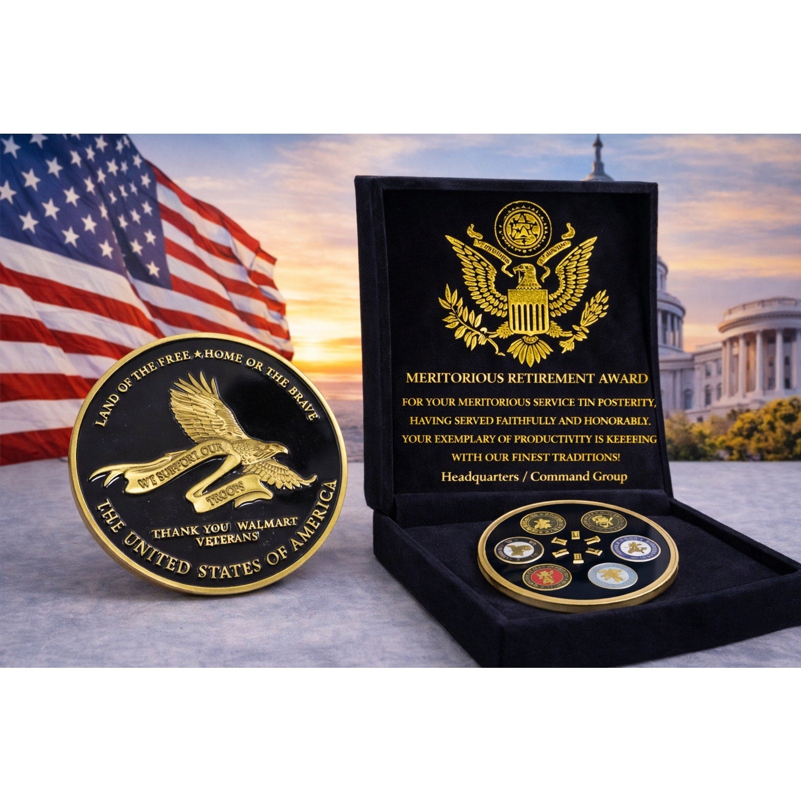 Rare UNITED STATES LAND OF THE FREE HOME OF THE BRAVE w/ Retirement Award