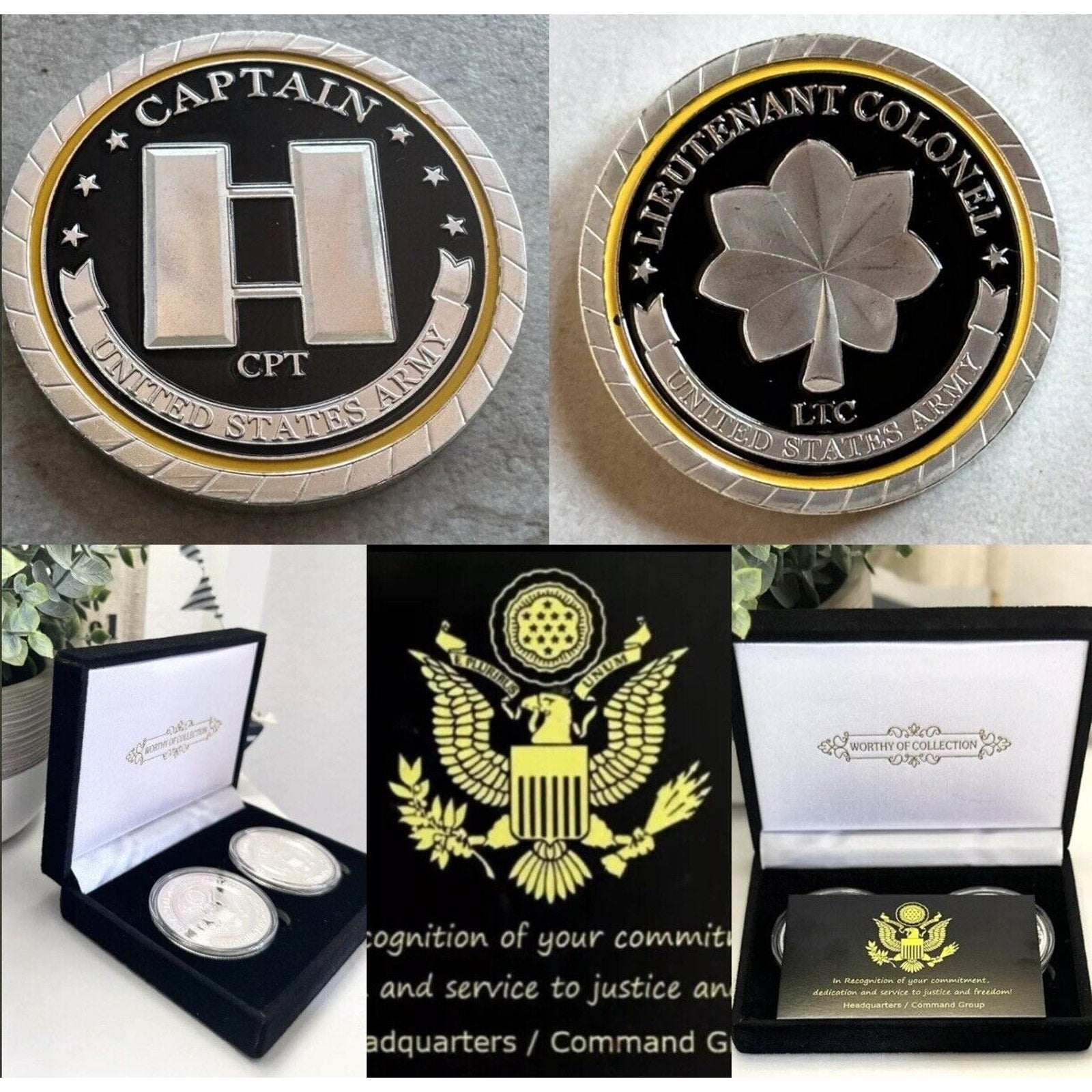 2pcs Army Rank Captain O-3 And U.S LIEUTENANT COLONEL RANK CHALLENGE COIN
