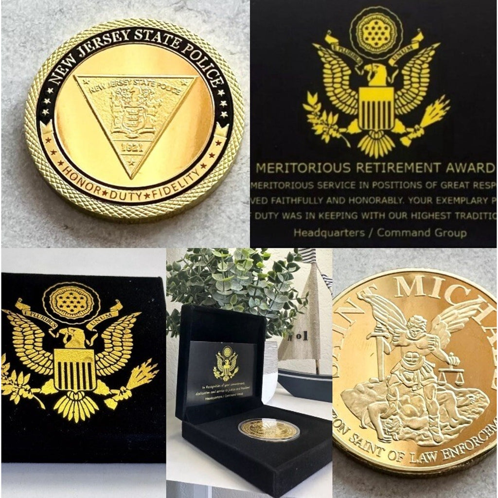 NEW JERSEY STATE POLICE TROOPER NJSP ST MICHAEL Coin W/ Retirement Award