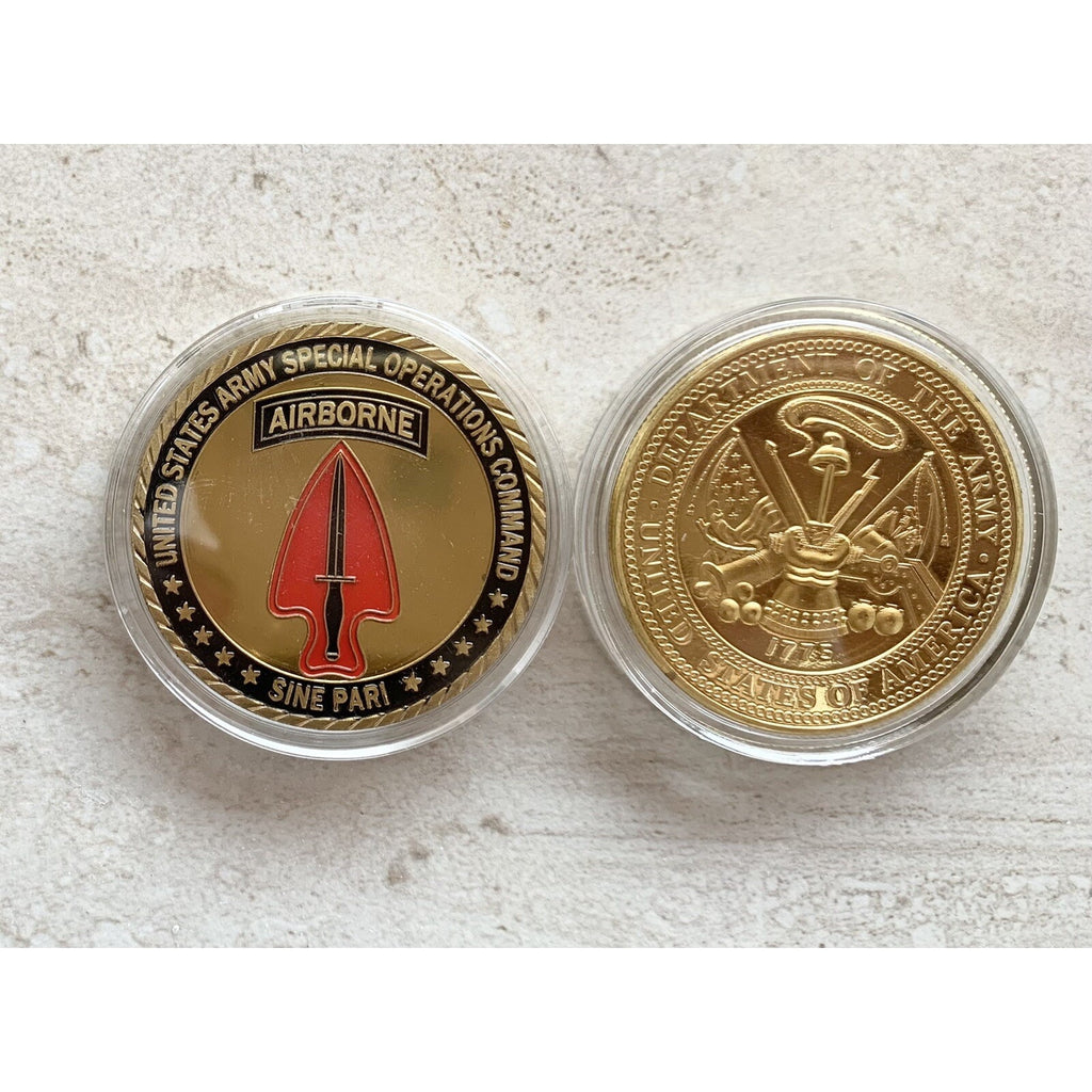 US ARMY SPECIAL OPERATIONS COMMAND SINE PARI MILITARY COIN W/ Retirement Award