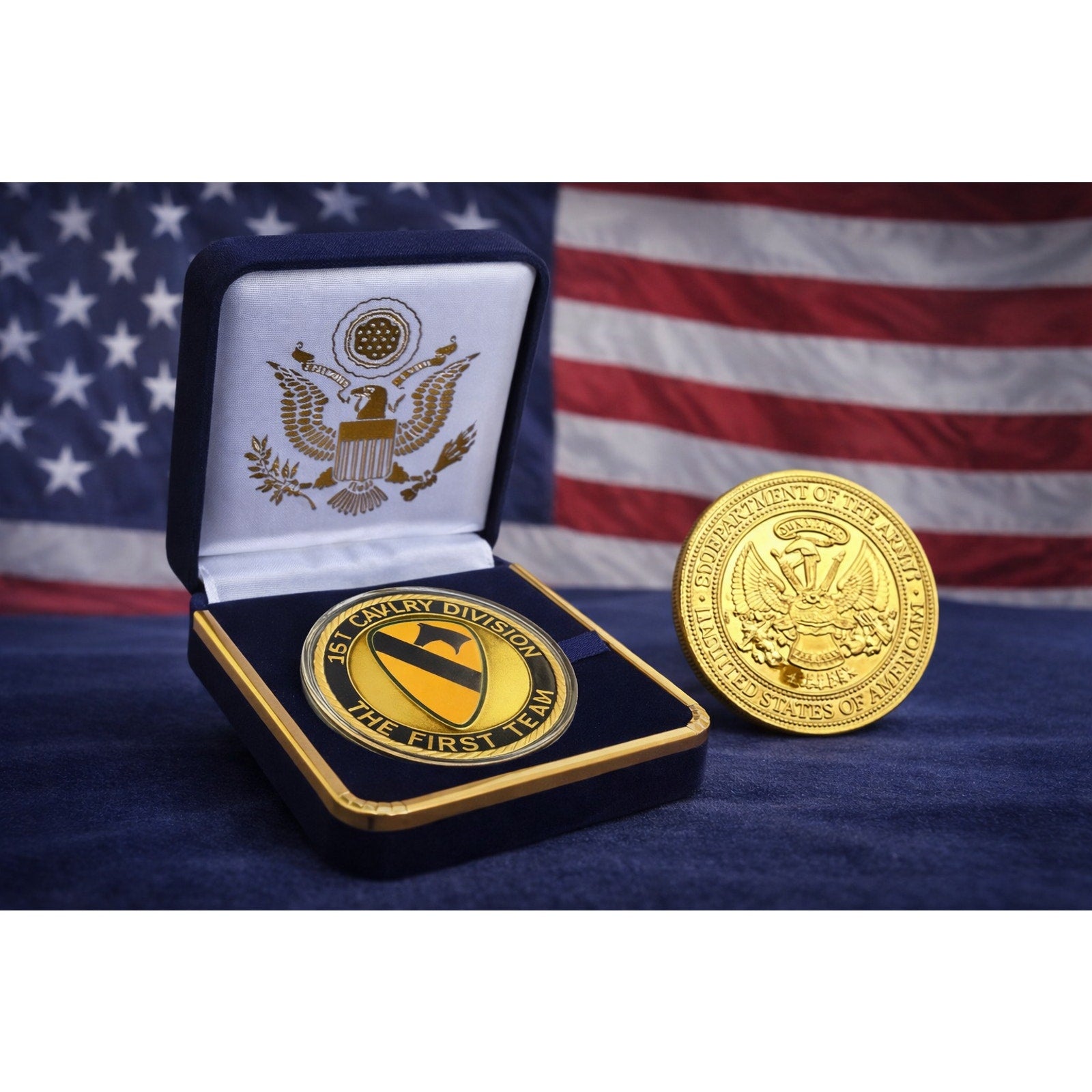 Army 1st Cavalry Division "The First Team" Challenge Coin with Case ·NEW·