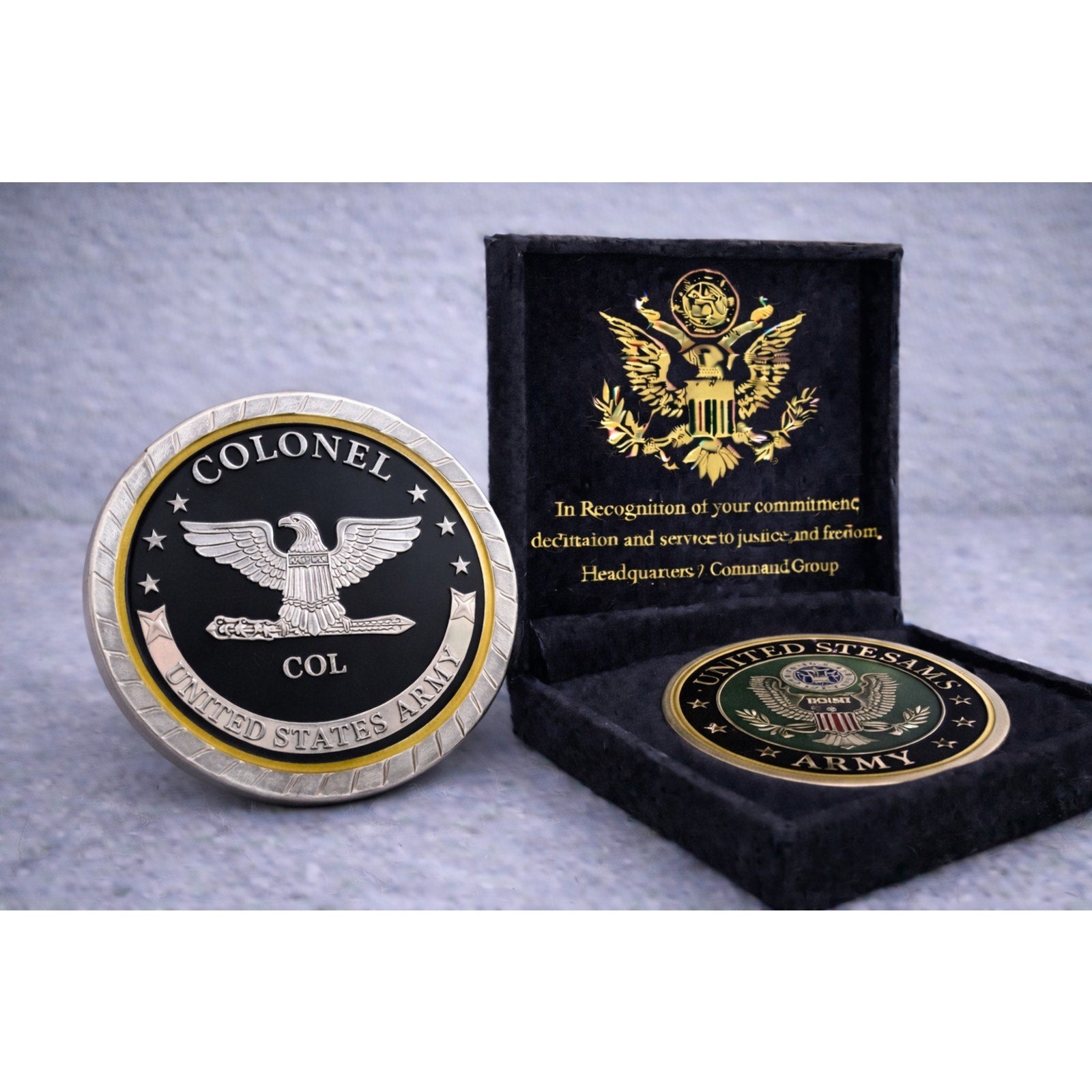 COLONEL ARMY MILITARY CHALLENGE COIN w/ Achievement Award