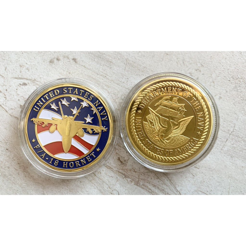 F/A-18 Hornet Challenge Coin USN US NAVY w/ Retirement Award
