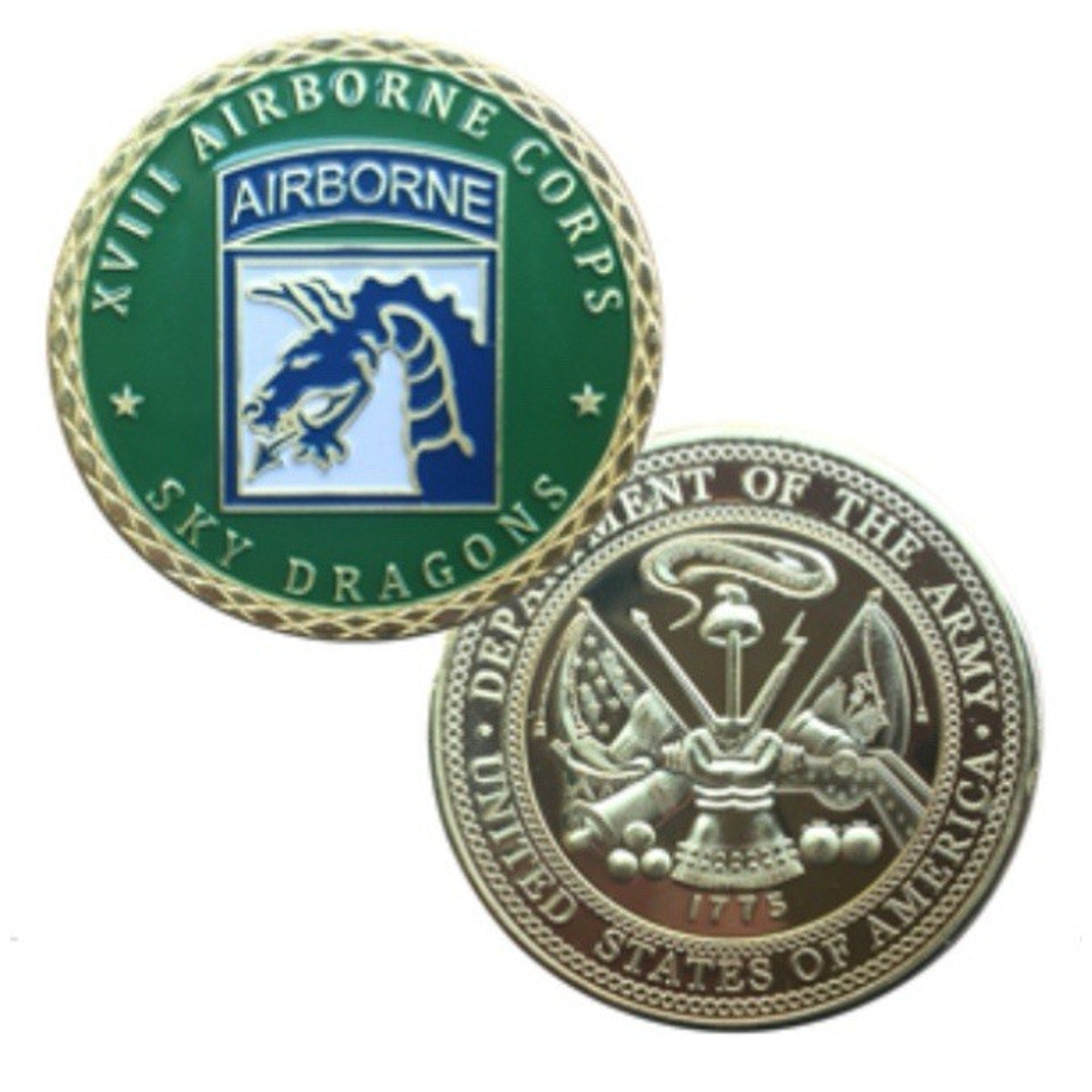 2pcs Army Rank 2LT 2nd O-2 And XVIII Airborne Corps Coin