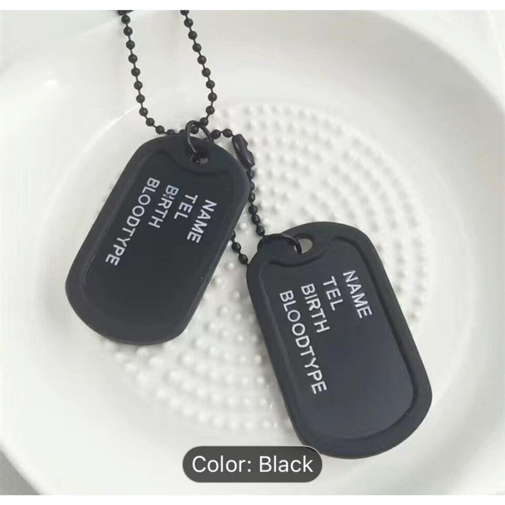Black Military Army Blank Dog Tag Set w/ Black Ball Chains