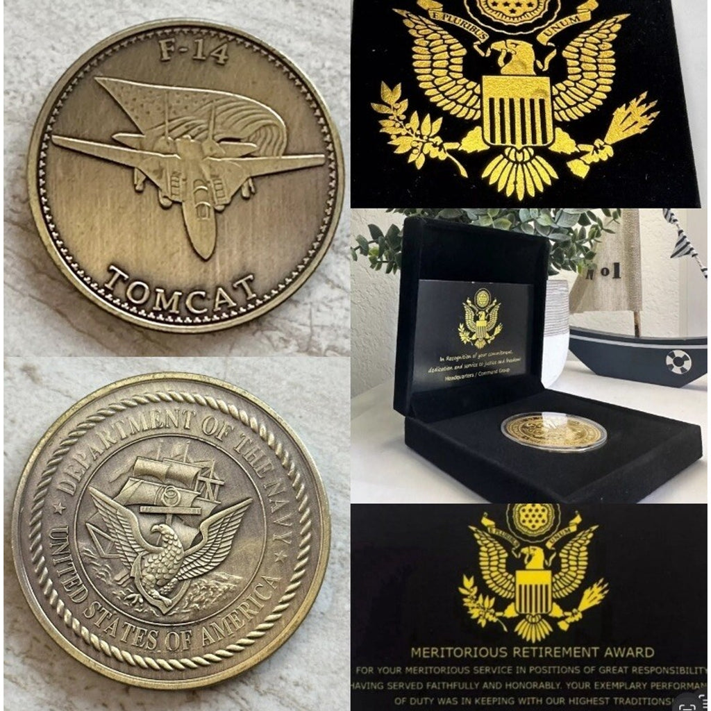 U S NAVY F-14 TOMCAT Challenge Coin With Retirement Award