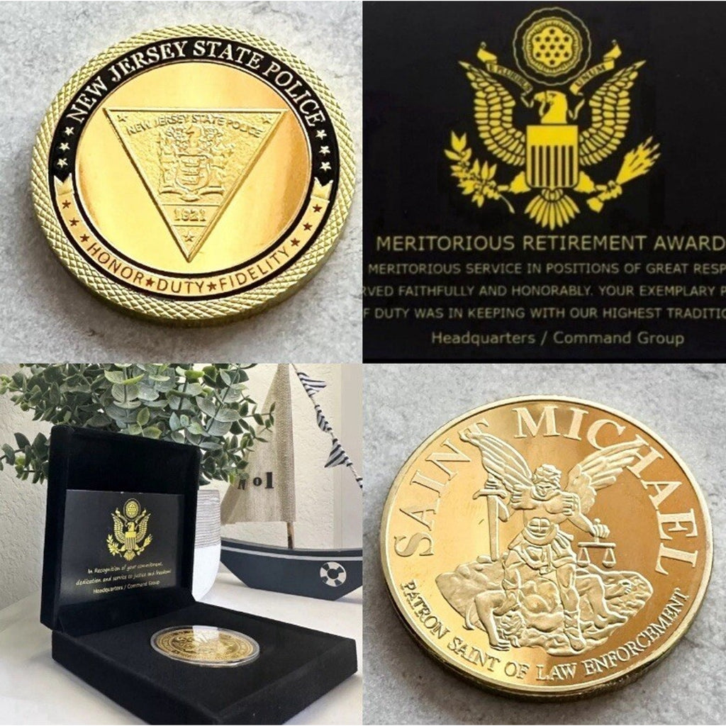 NEW JERSEY STATE POLICE TROOPER NJSP ST MICHAEL Coin W/ Retirement Award