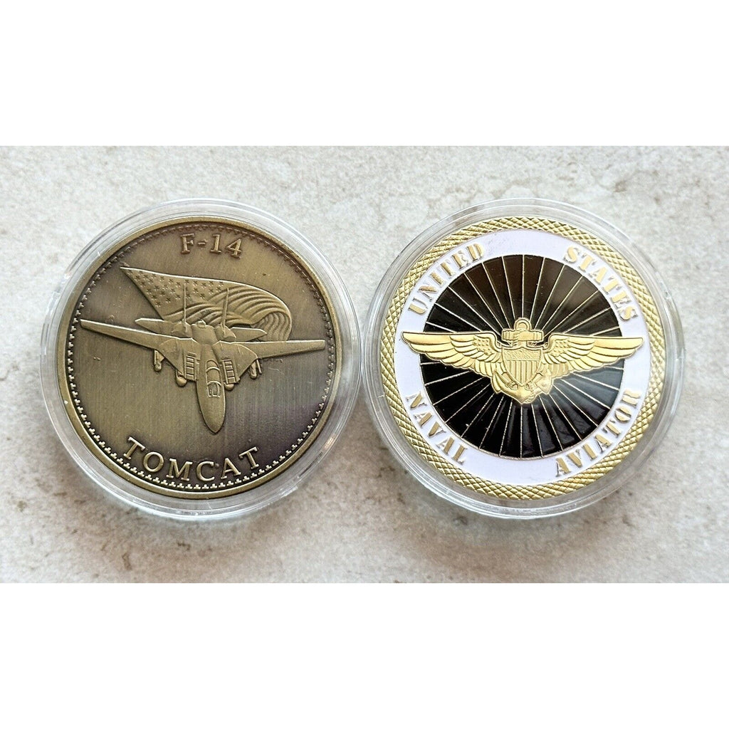 2 Pcs F-14 Tomcat United States Navy & Top Gun Naval Aviator Wings Coin