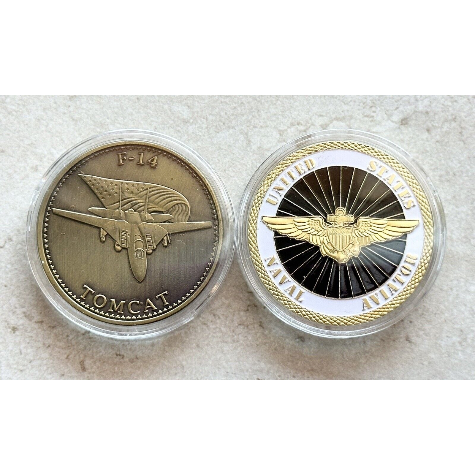 2 Pcs F-14 Tomcat United States Navy & Top Gun Naval Aviator Wings Coin
