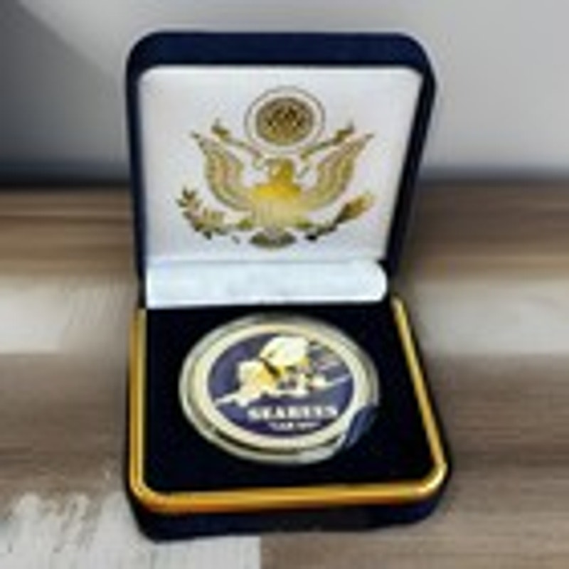 NEW U.S. Navy Seabees "We Build We Fight" Challenge Coin With Blue Velvet Case