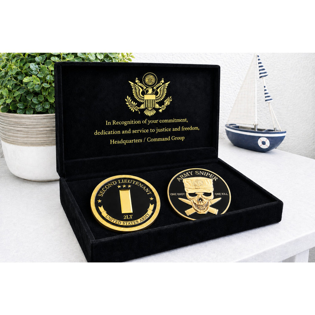 2LT Second Lieutenant Rank & U S ARMY SNIPER "ONE SHOT ONE KILL" Challenge Coin