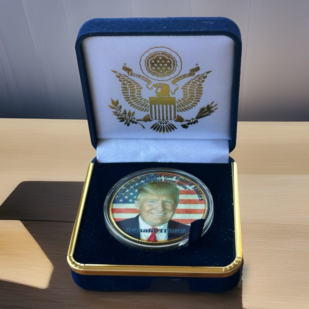 45th President DONALD J. TRUMP Challenge Coin With Blue Case. Fast Shipping
