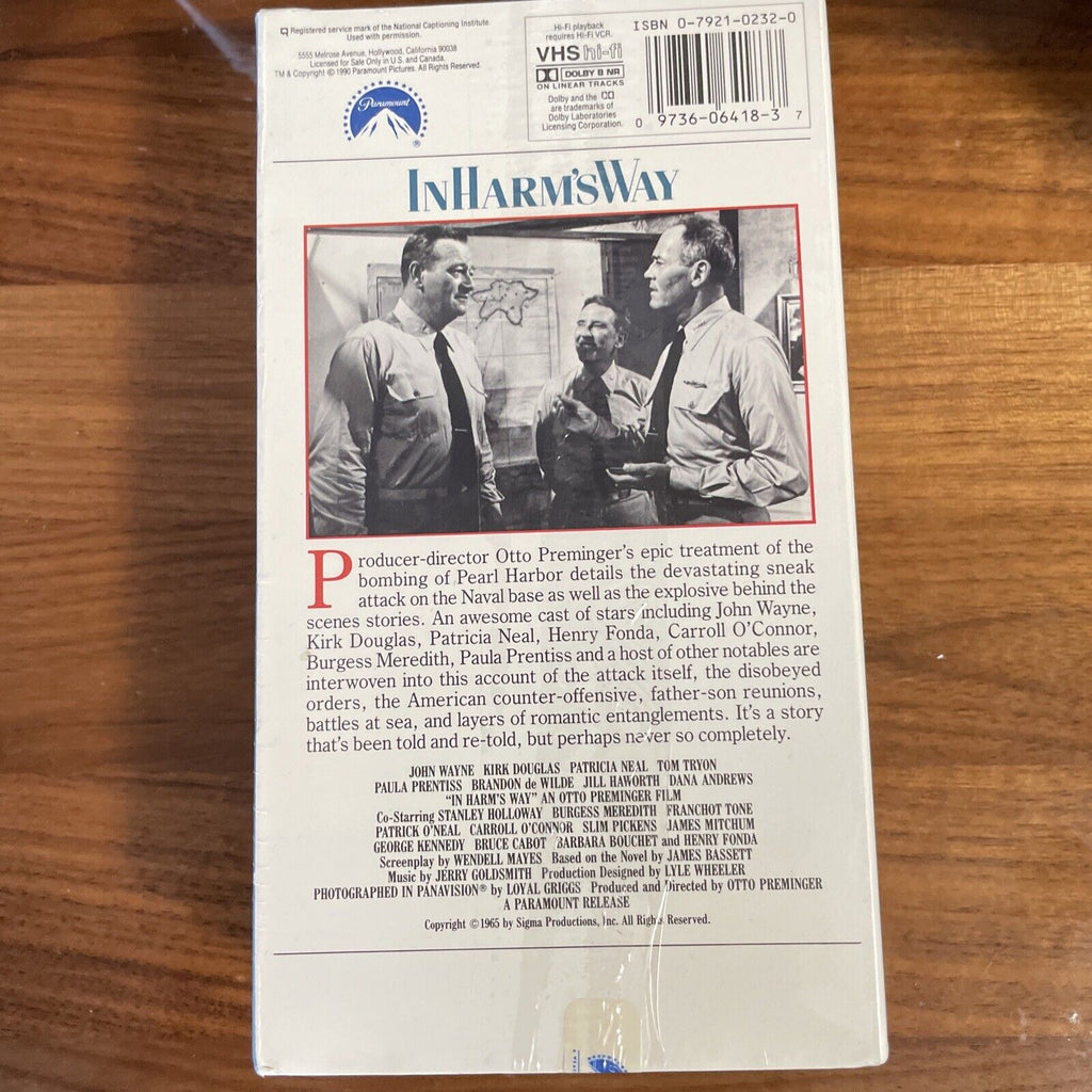 INHARMSWAY John Wayne Kirk Douglas VHS Tape, COMPLETE VHS Sealed Brand New