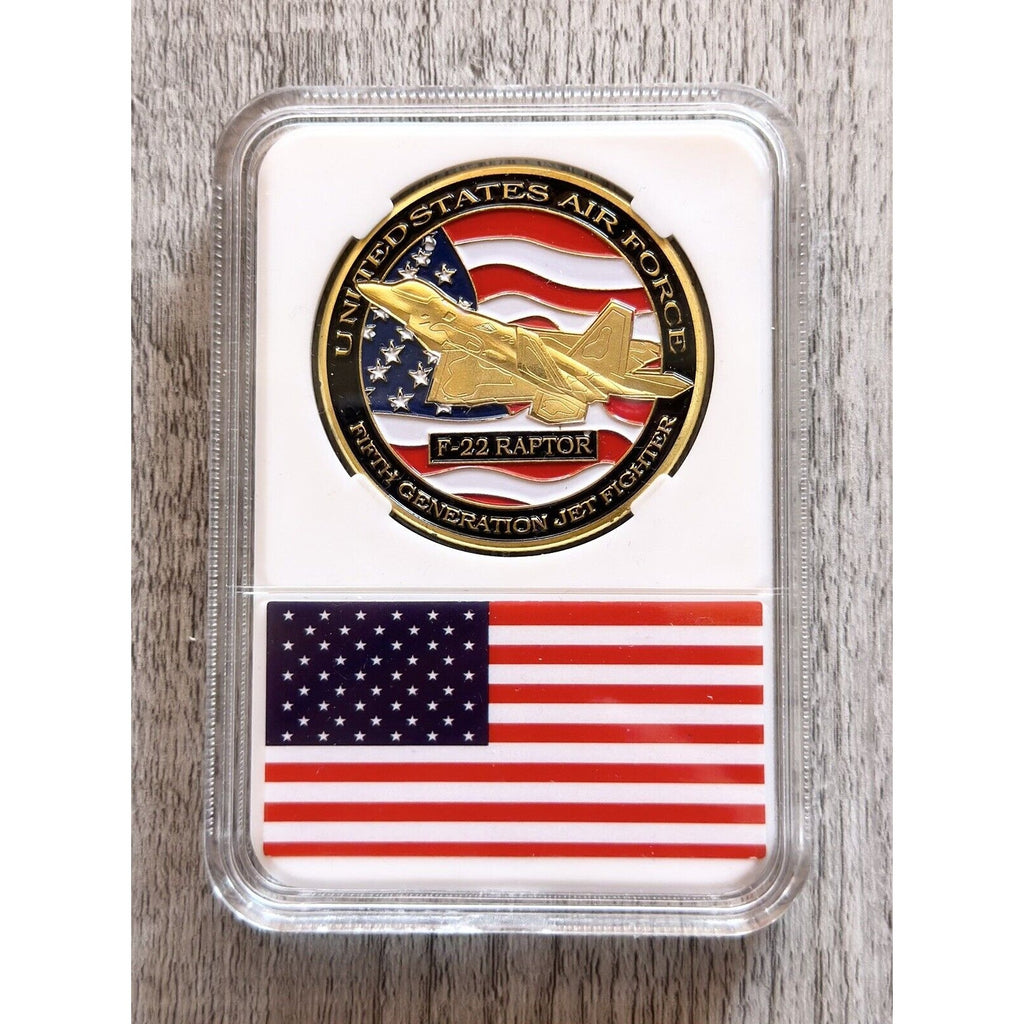 2 Pcs U S AIR FORCE F-22 RAPTOR , F-117 Challenge Coin with case