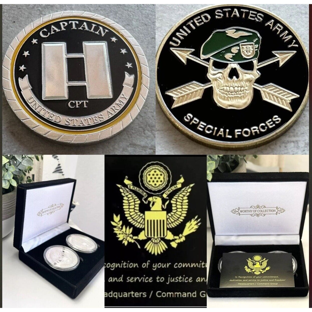2pcs Army Rank Captain O-3 And Special Ops Joint forces SF coins