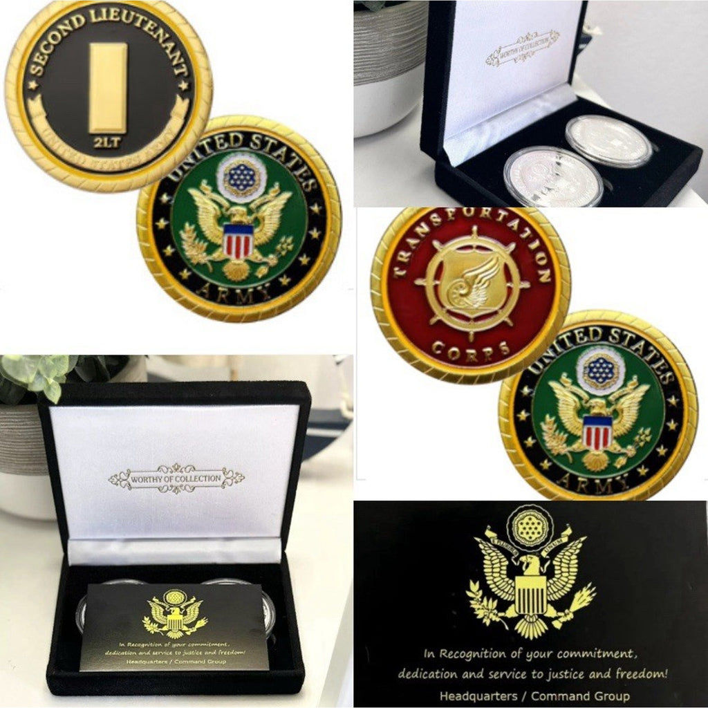 2pcs Army Rank 2LT 2nd O-1 And Transportation Branch Service Support Coin