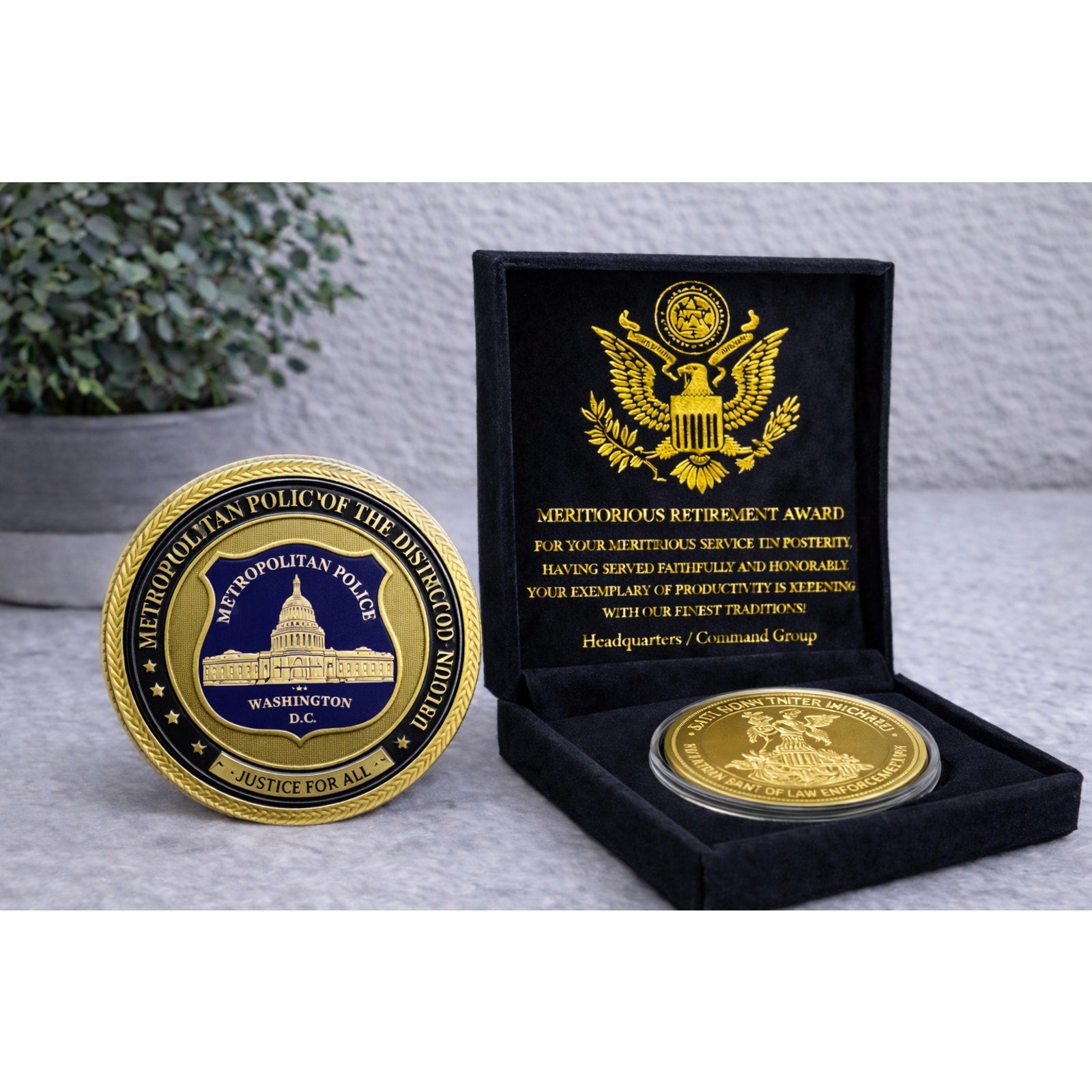 METROPOLITAIN POLICE OFFICER Department CHALLENGE COIN w/ Retirement Award