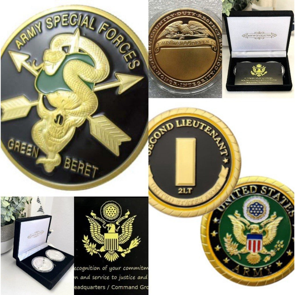 2pcs Army Rank 2LT 2nd O-2 And Special Forces Green Beret Coin
