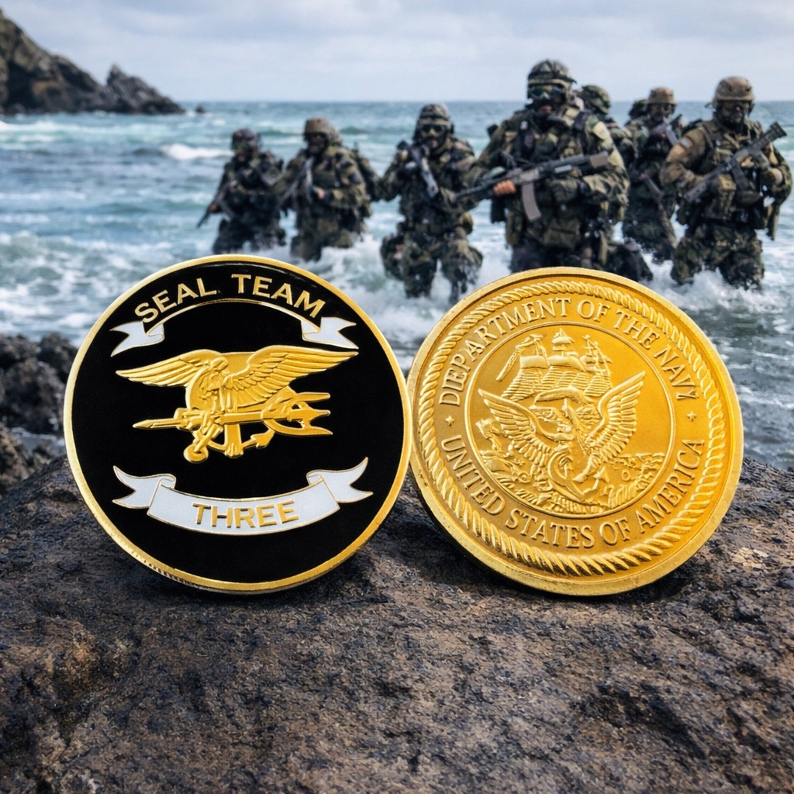 US NAVY SEAL TEAM THREE Challenge Coin with Case ·FAST SHIPPING· ·NEW·