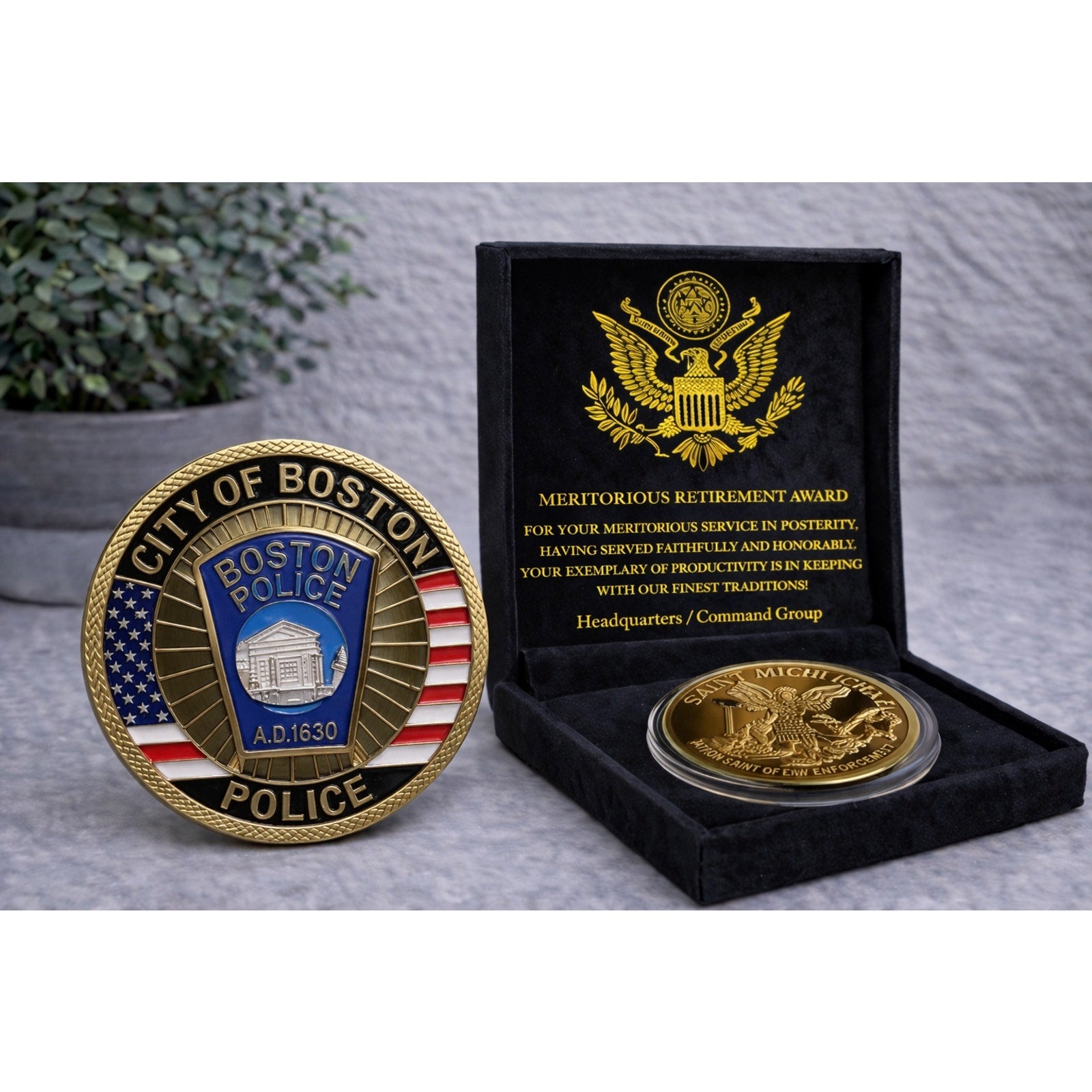 CITY OF BOSTON POLICE Office DEPT Challenge Coin w/ Retirement Award