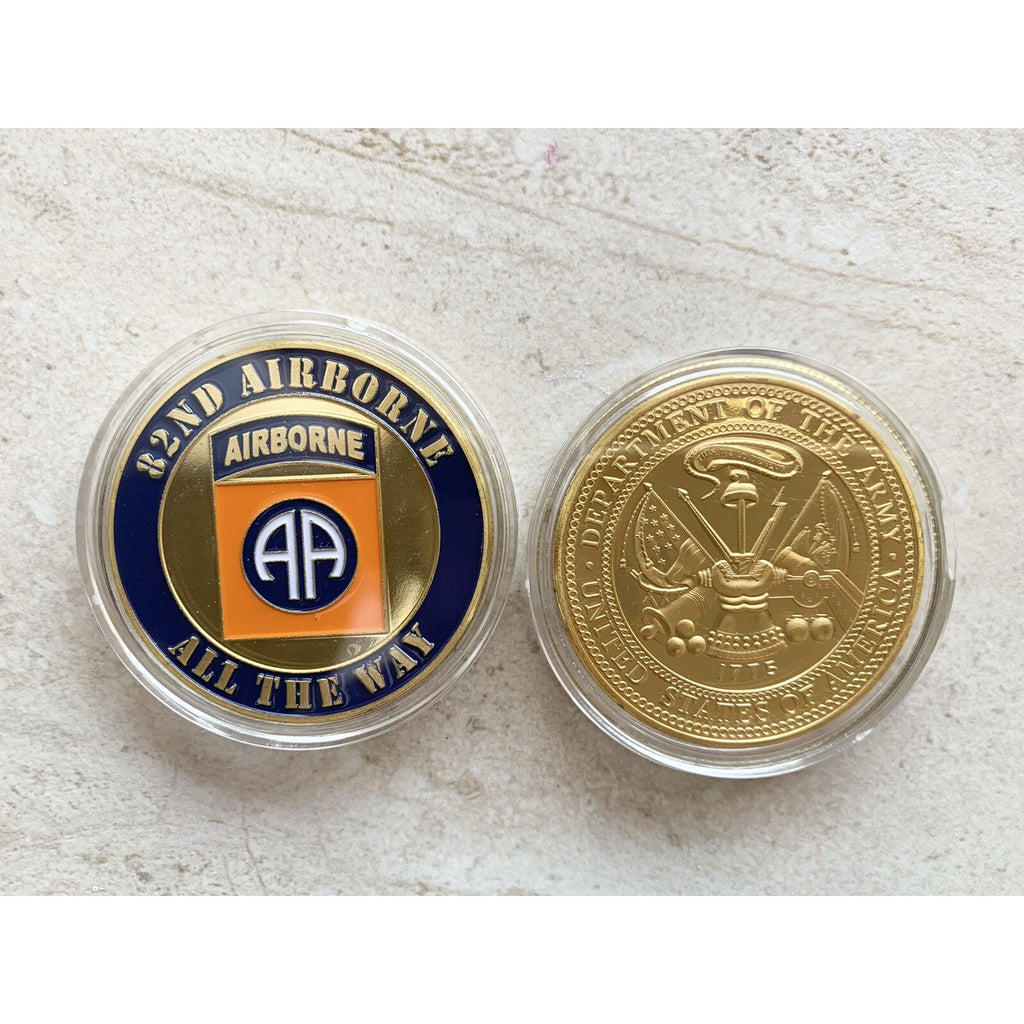 US ARMY 82nd Airborne Division "All The Way" Challenge Coin w/ Achievement Award