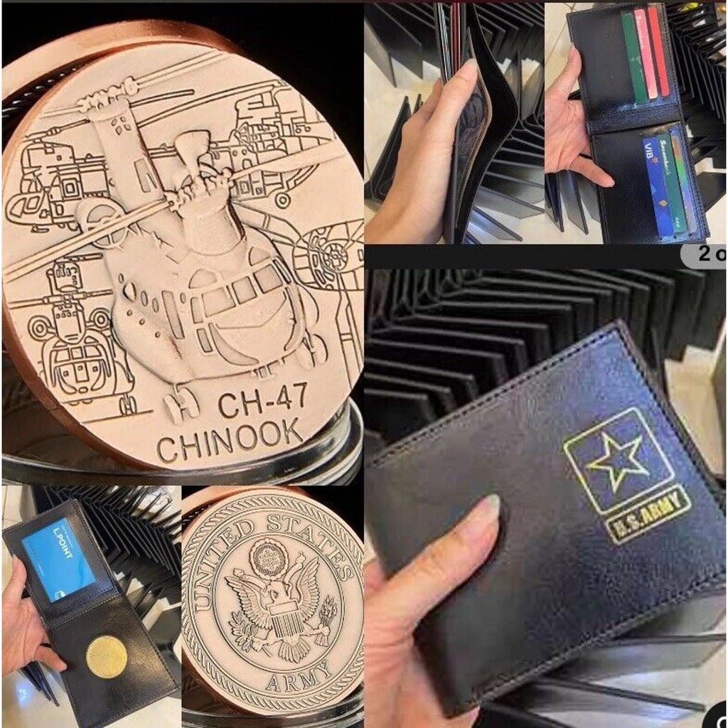 ARMY CH-47 CHINOOK MILITARY LOGO with Credential coin holder wallet