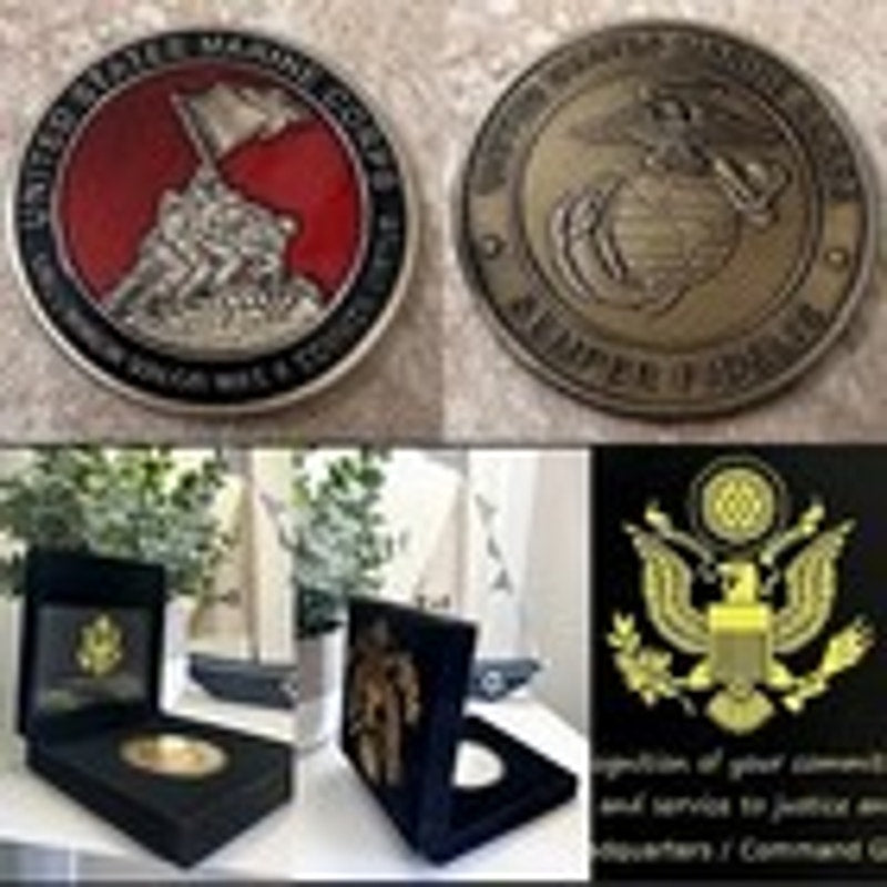 U S Marine Corps "Semper Fidelis" Battle of Iwo Jima Military Coin With Case