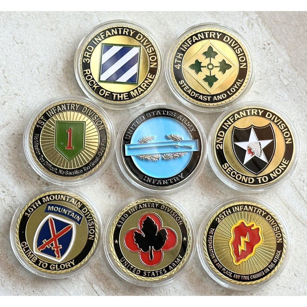US Army Collector Coin Set Infantry Division 1st 2 3rd 4th 10th Mountain 25t