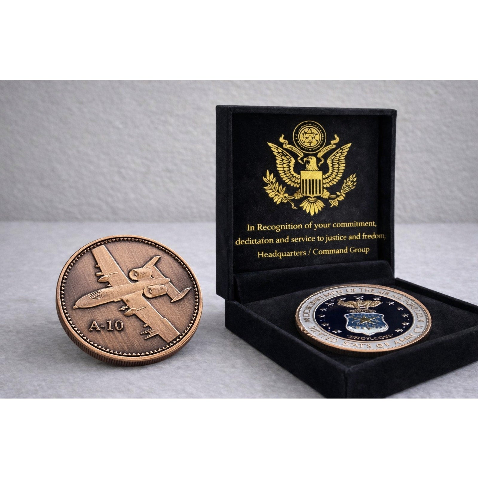 U S AIR FORCE A-10 THUNDERBOLT II (COPPER) Challenge Coin w/ Achievement Award