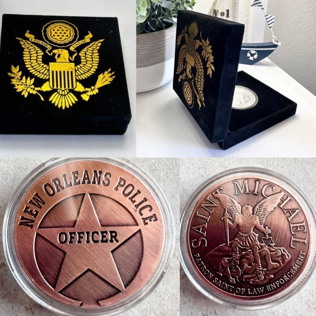 New Orleans Police Officer Challenge Coin Saint Michael with velvet case