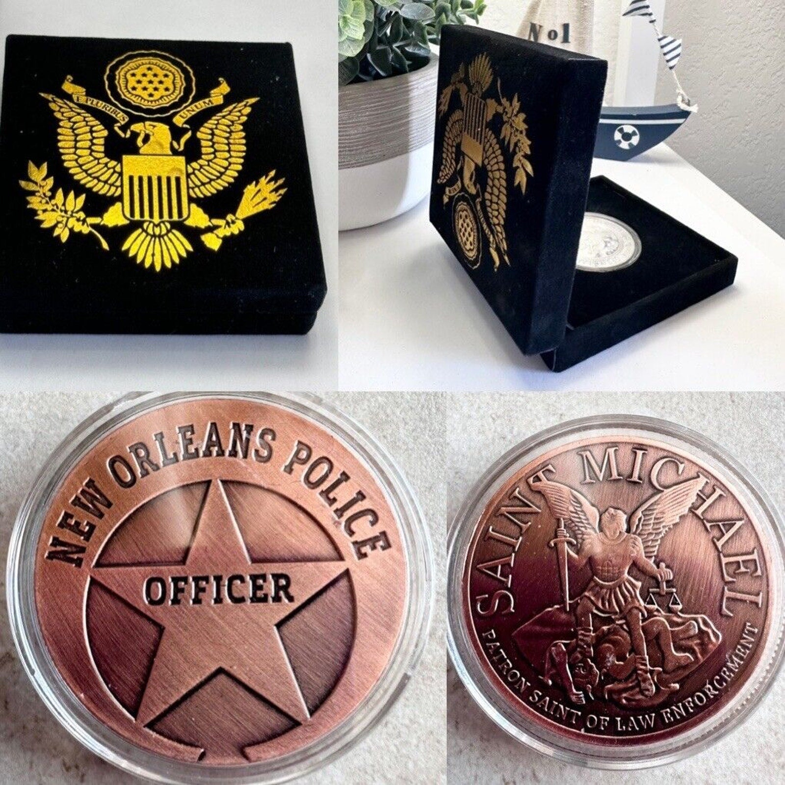 New Orleans Police Officer Challenge Coin Saint Michael with velvet case