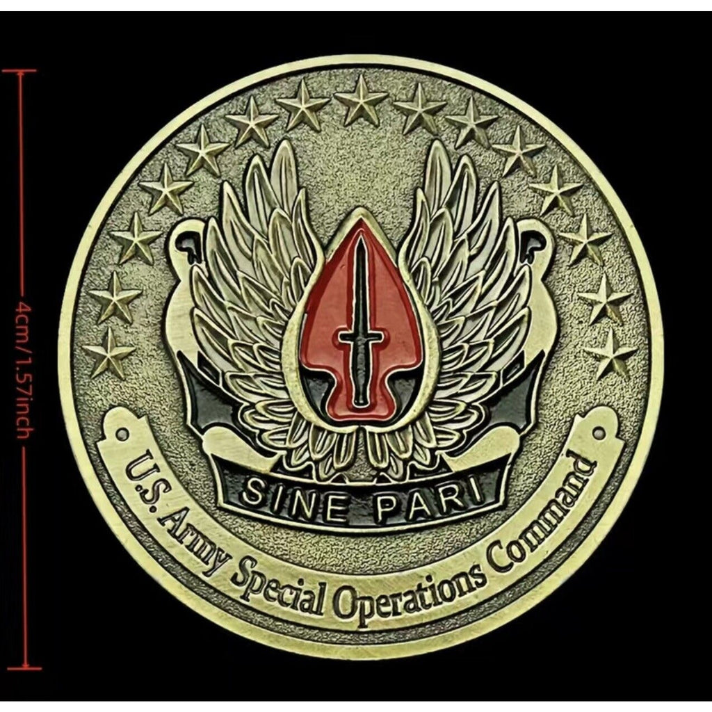 SINE PARI USASOC SPECIAL OPERATIONS COMMAND ARMY CHALLENGE COIN With Case