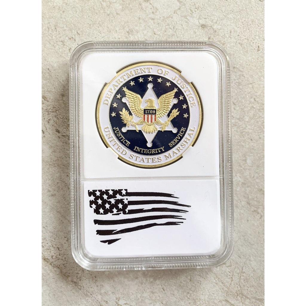 4pc Department of Justice United States Marshal Agent Challenge Coin & Nice Case