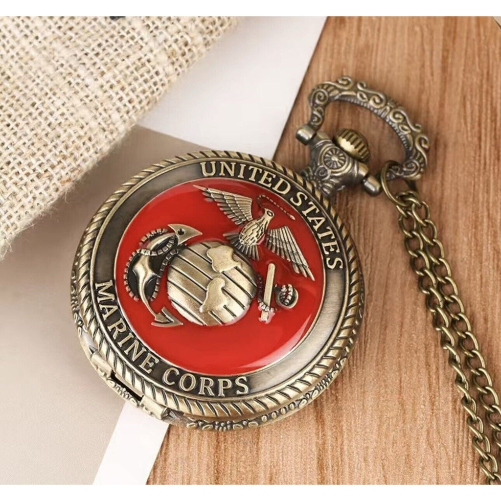 US Marine Corps Pocket Watch with Necklace VETERAN/MILITARY GIFT