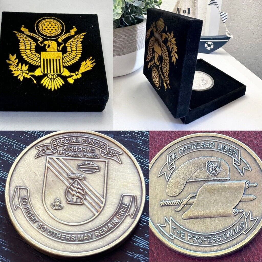 5TH GROUP Challenge Coin ARMY AIRBORNE SPECIAL FORCES THE PROFESSIONALS w/ case
