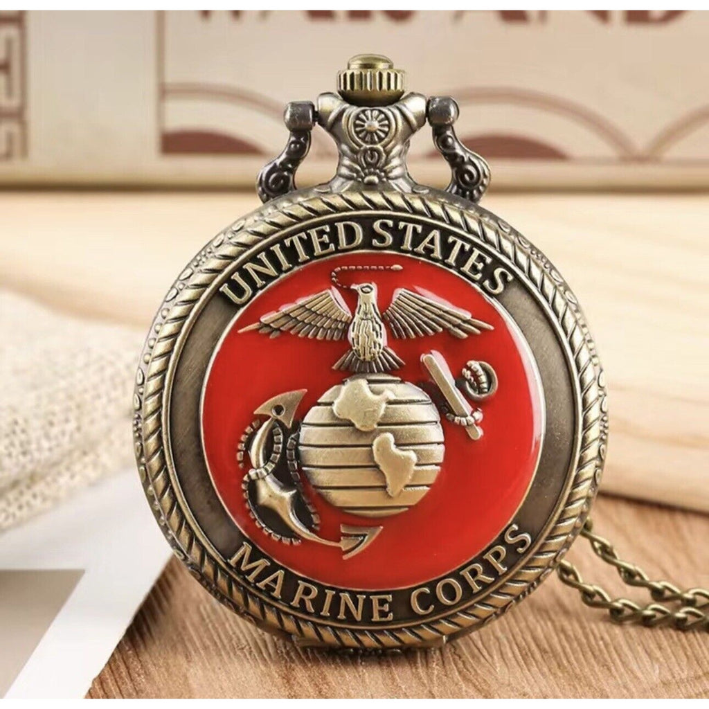 US Marine Corps Pocket Watch with Necklace VETERAN/MILITARY GIFT