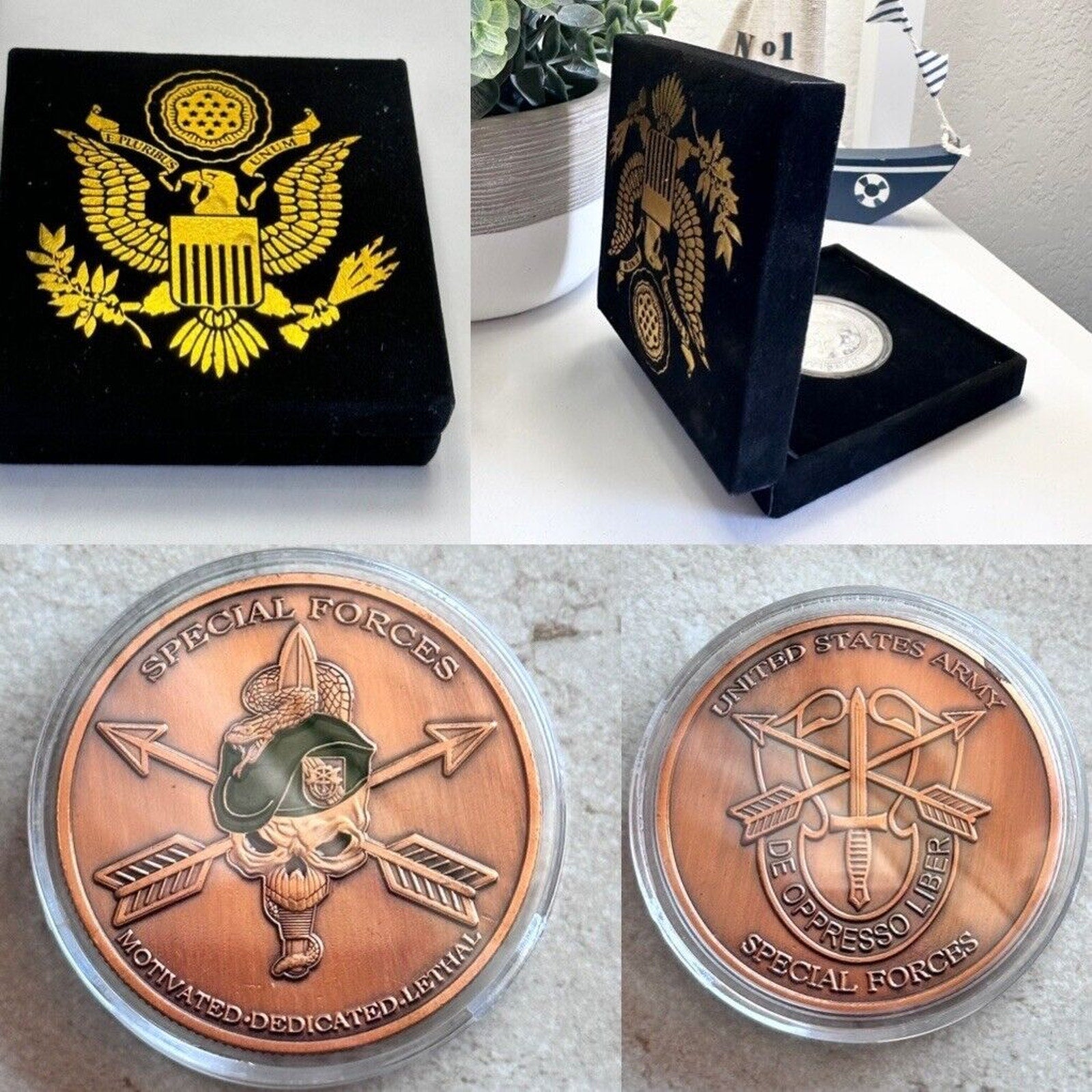 Army Special Forces Challenge Coin Motivated Dedicated Lethal Military w/ case