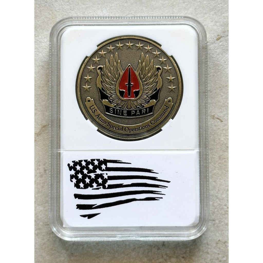 NEW U.S. Army Special Operations Command Sine Pari Challenge Coin With Case