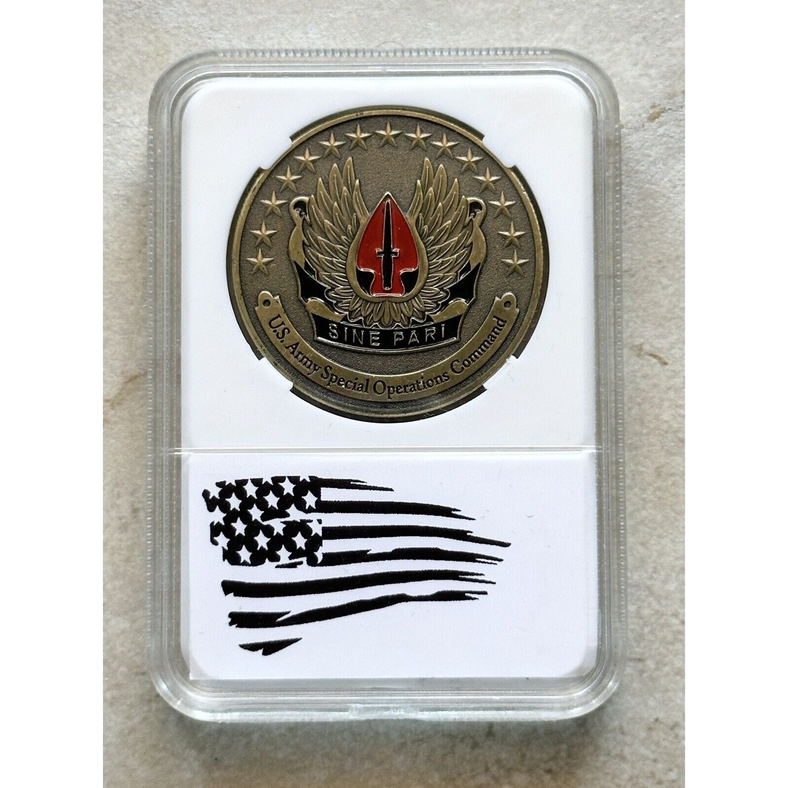 NEW U.S. Army Special Operations Command Sine Pari Challenge Coin With Case