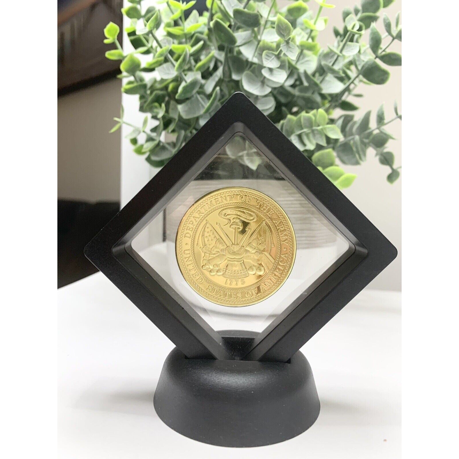 3D Floating Display Case With US Army 25th Infantry Division Challenge Coin