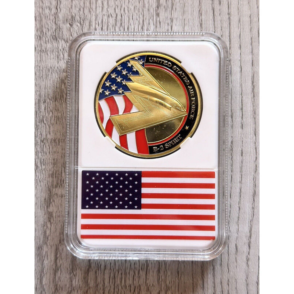 U S AIR FORCE B-2 SPIRIT (Stealth Bomber) Challenge Coin with case