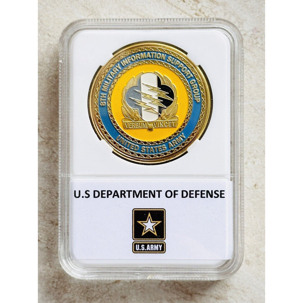 UNITED STATES ARMY Challenge Coin 8TH MILITARY INFORMATION SUPPORT GROUP W/Case