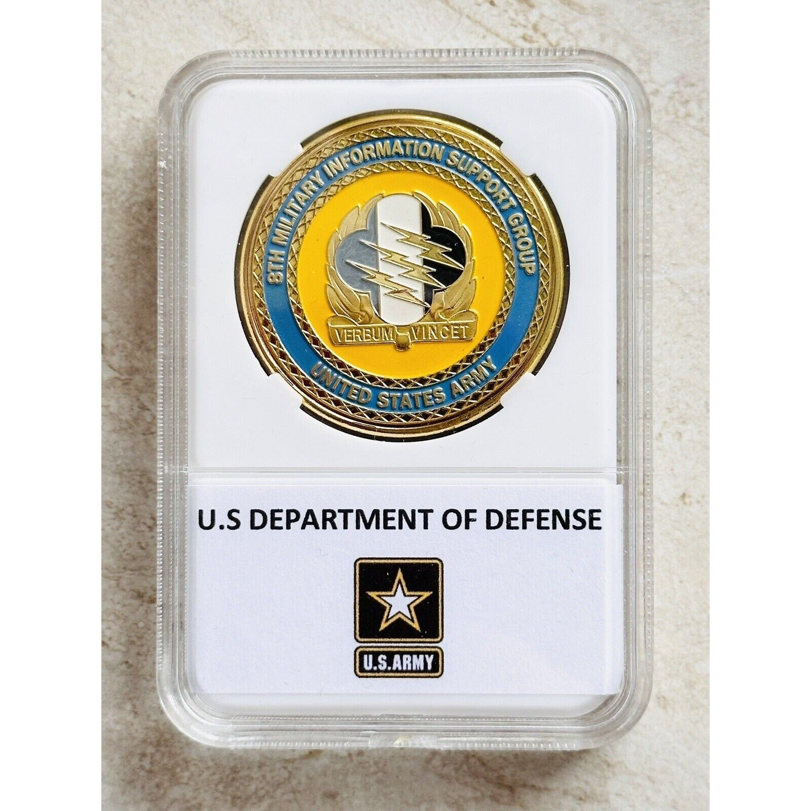 UNITED STATES ARMY Challenge Coin 8TH MILITARY INFORMATION SUPPORT GROUP W/Case