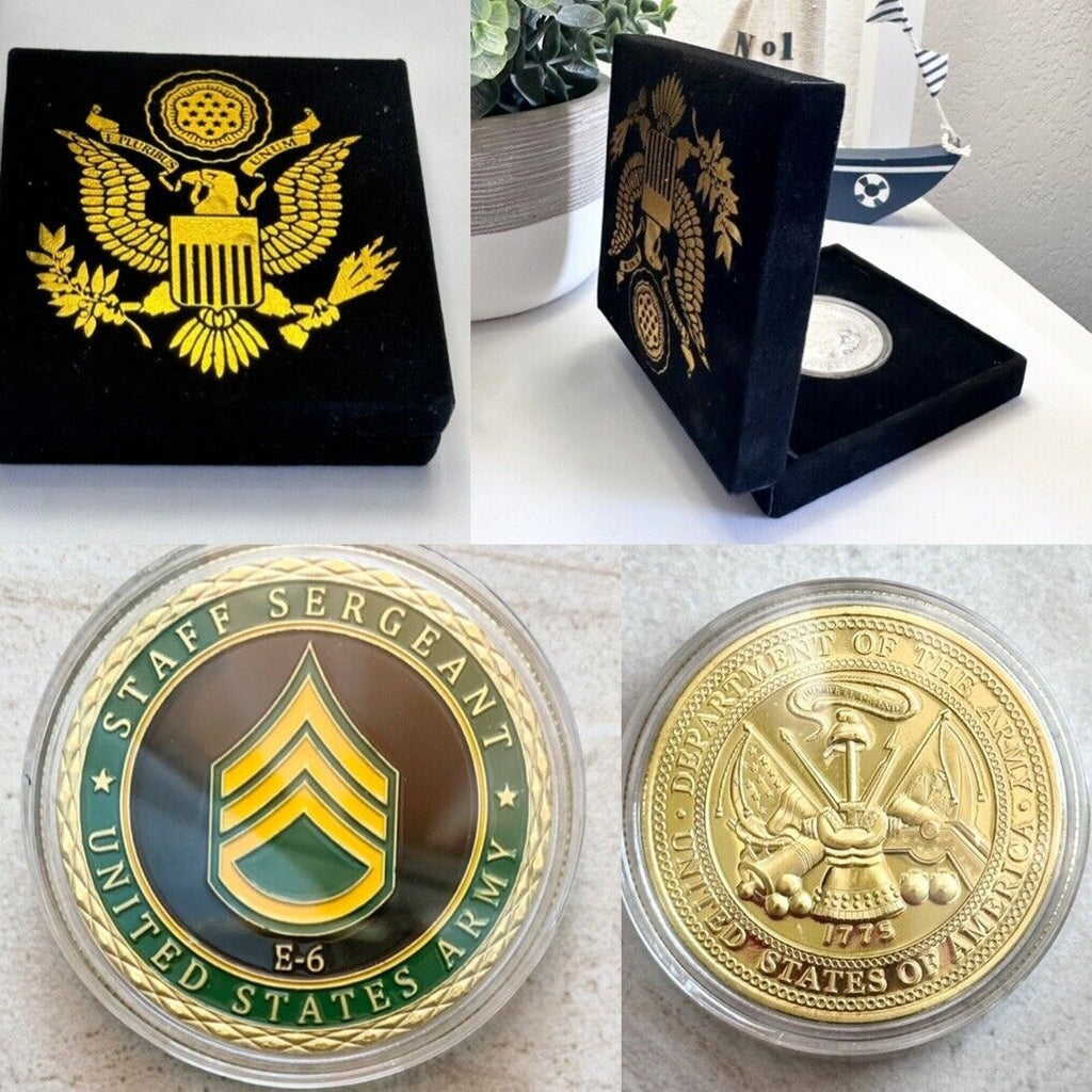 ARMY STAFF SERGEANT E-6 MILITARY CHALLENGE COIN with velvet presentation case