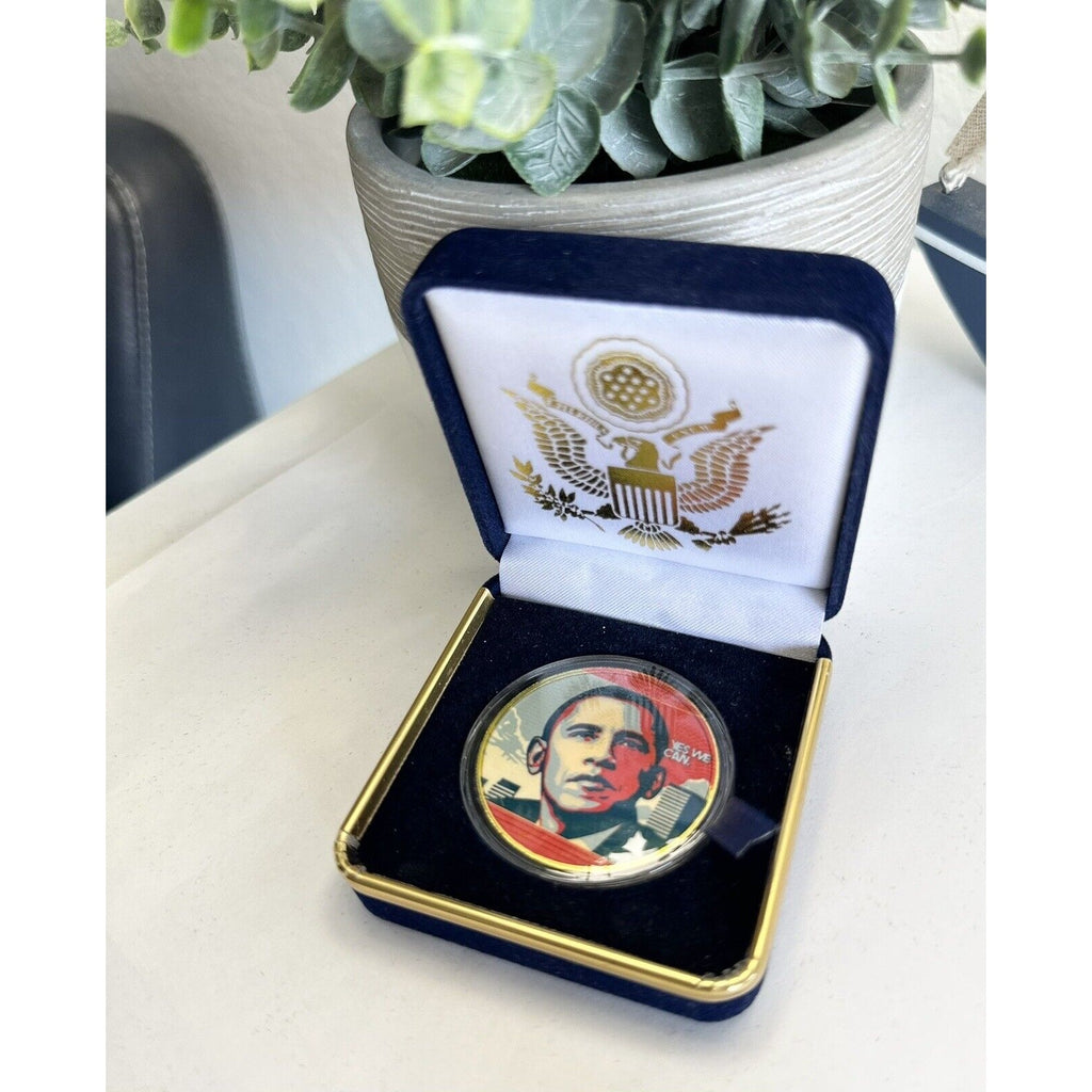 PRESIDENT BARACK OBAMA "YES WE CAN" CHALLENGE COIN W Special Velvet Case