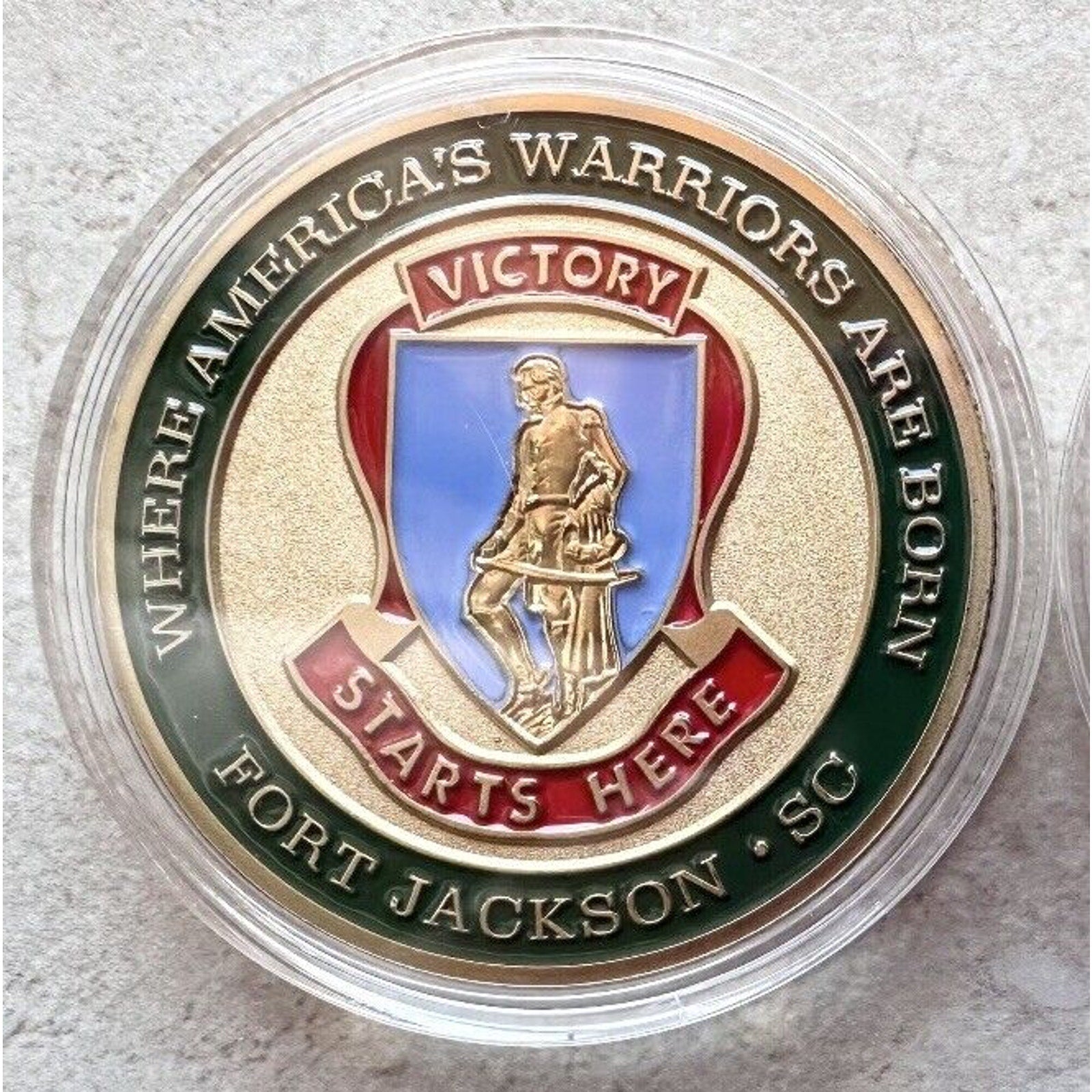 ARMY FORT JACKSON VICTORY STARTS HERE SOLDIER FOR LIFE CHALLENGE COIN w/ case